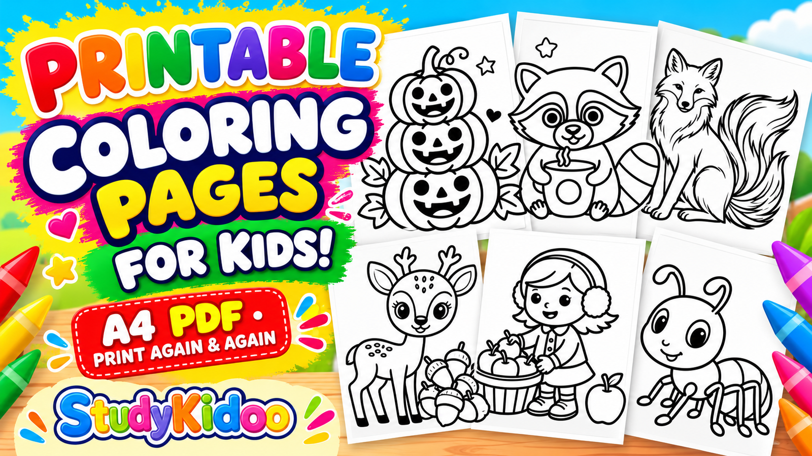 Printable Coloring Pages for Kids PDF – A4 Coloring Worksheets for Preschool & Kindergarten | StudyKidoo