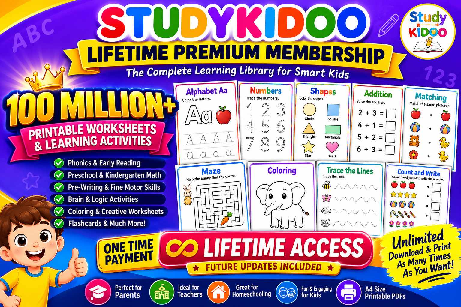 StudyKidoo Lifetime Premium Membership – Printable Preschool & Kindergarten Worksheets