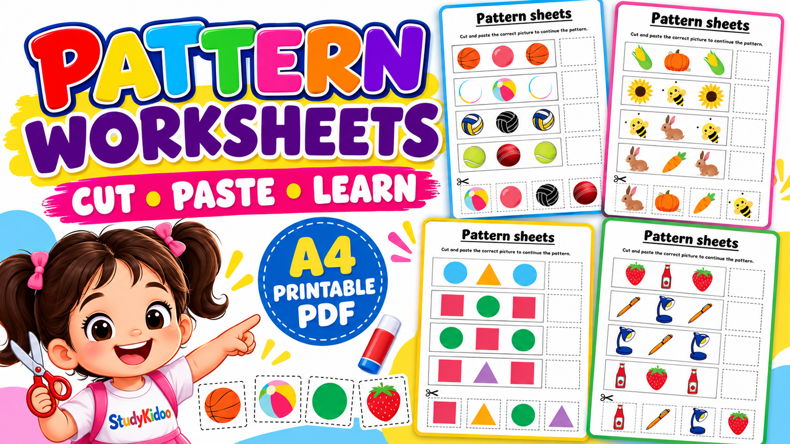 Pattern Worksheets for Kids – Cut and Paste Printable PDF