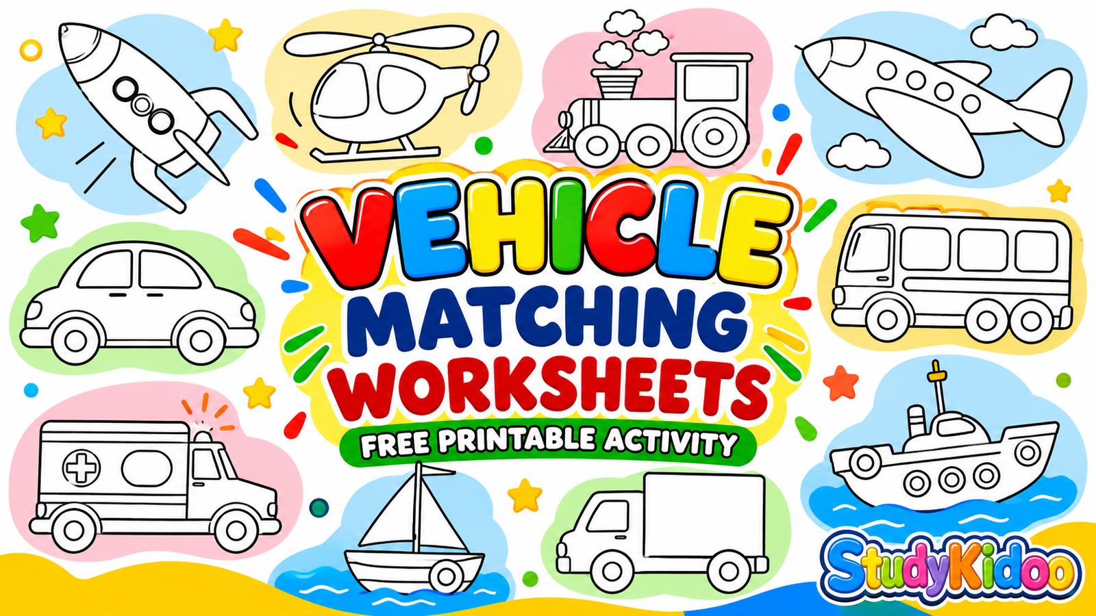 Vehicle Matching Worksheets for Kids PDF | Printable Transportation Activities – StudyKidoo