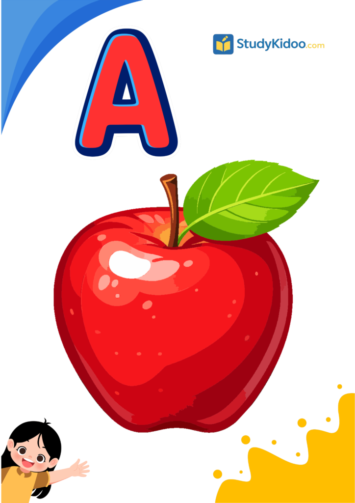 Letter A for kids with apple, Letter A worksheet for kids