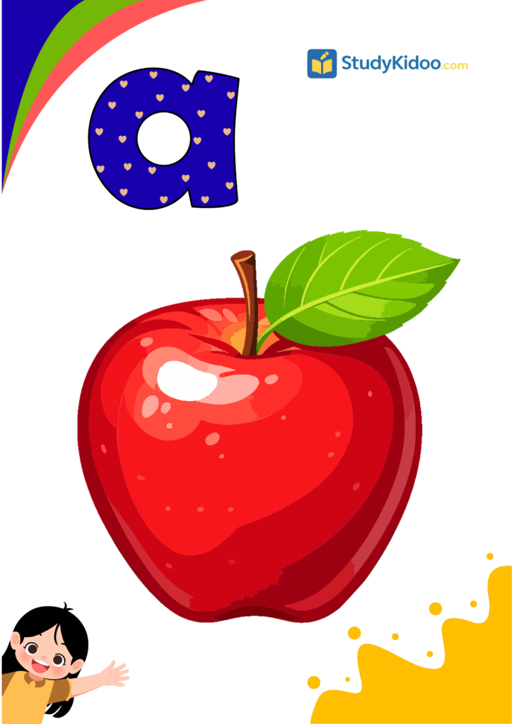 Letter A for kids with apple, Letter A worksheet for kids
