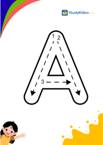 Tracing Letter A for kids with apple, Letter A worksheet for kids