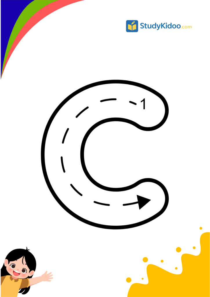 Tracing Letter C for kids with cat, letter c worksheet for kids