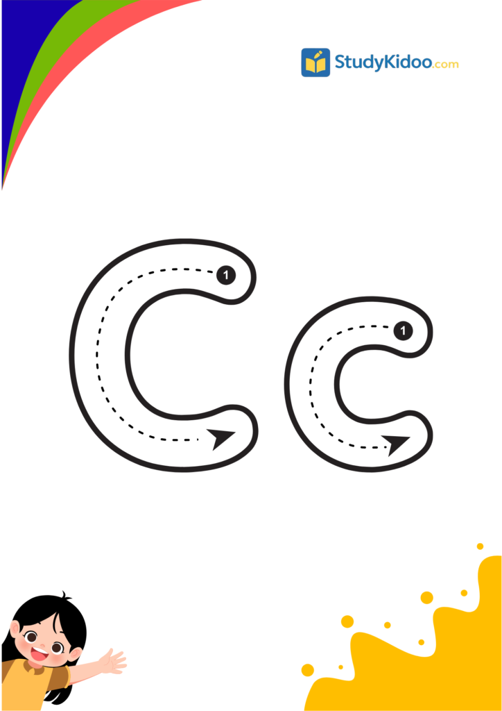 Tracing Letter C for kids with cat, letter c worksheet for kids