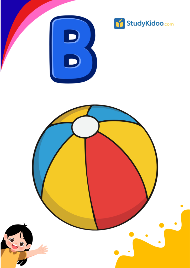 English alphabet Letter b for ball, letter b worksheet for kids