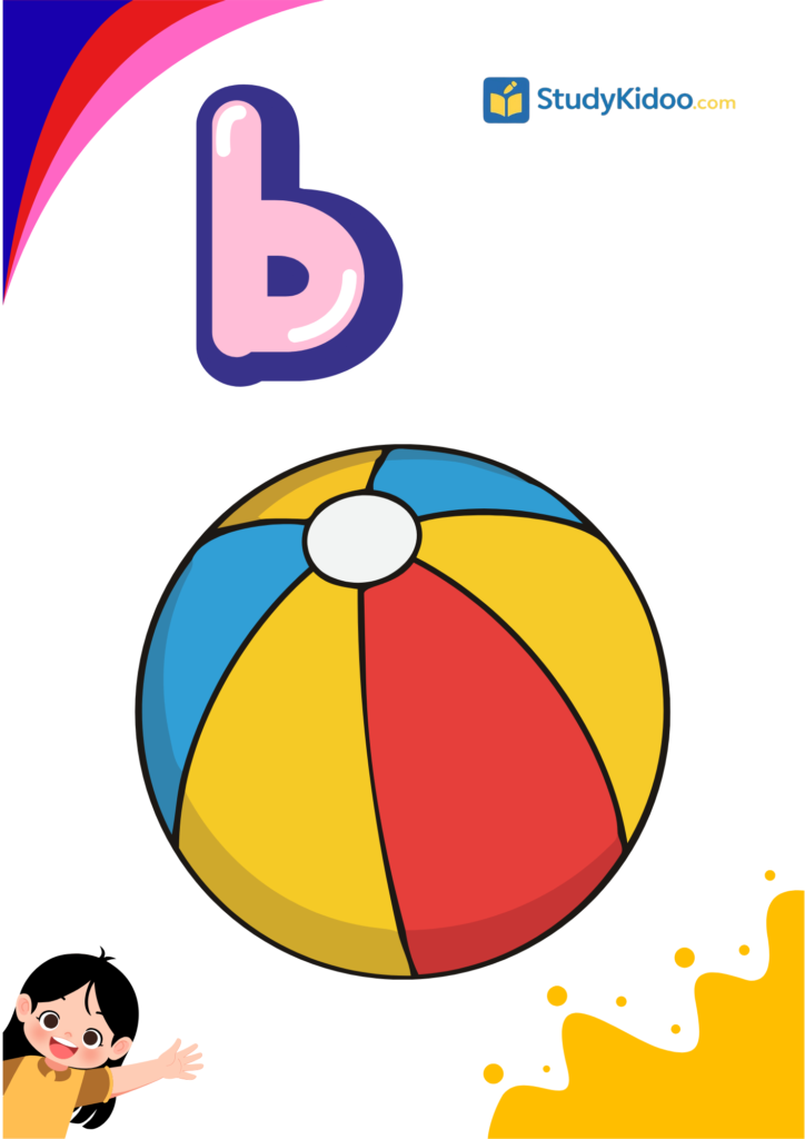 English alphabet Letter b for ball, letter b worksheet for kids