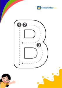 Tracing Letter b for kids with ball, letter b worksheet for kids