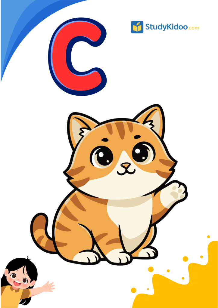 Letter C for kids with cat, letter c worksheet for kids