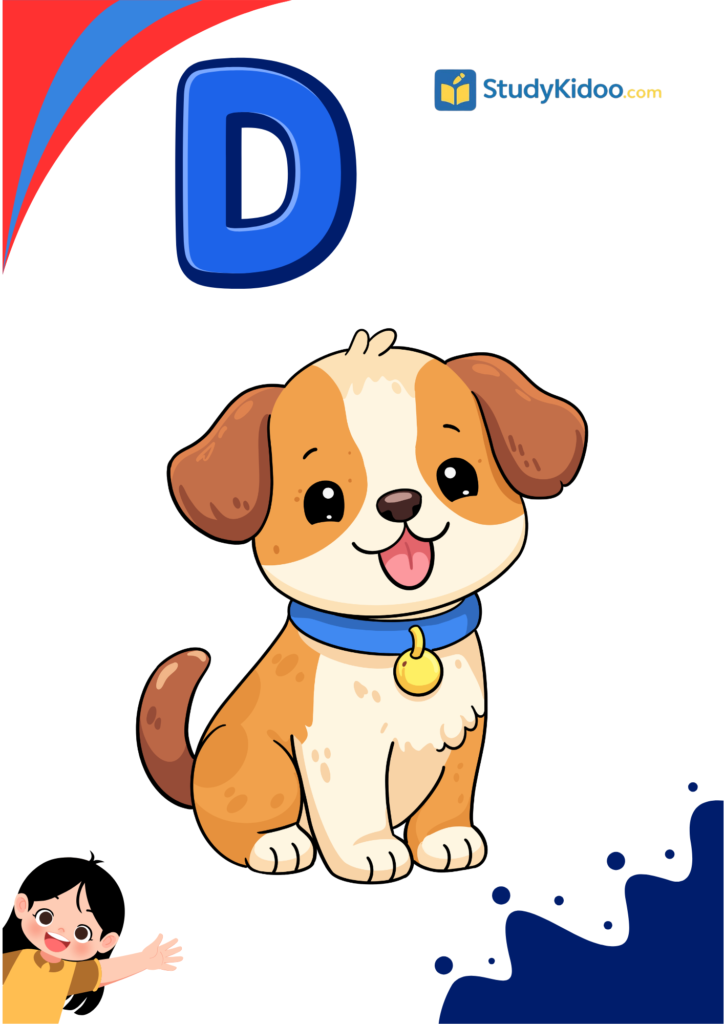 Letter D for kids with dog, letter d worksheet for kids