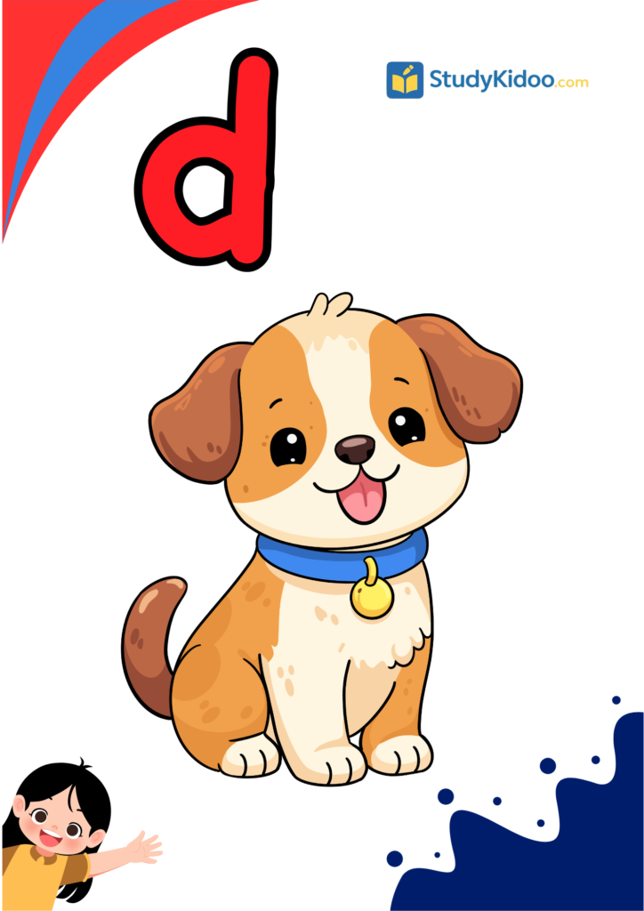 Letter D for kids with dog, letter d worksheet for kids