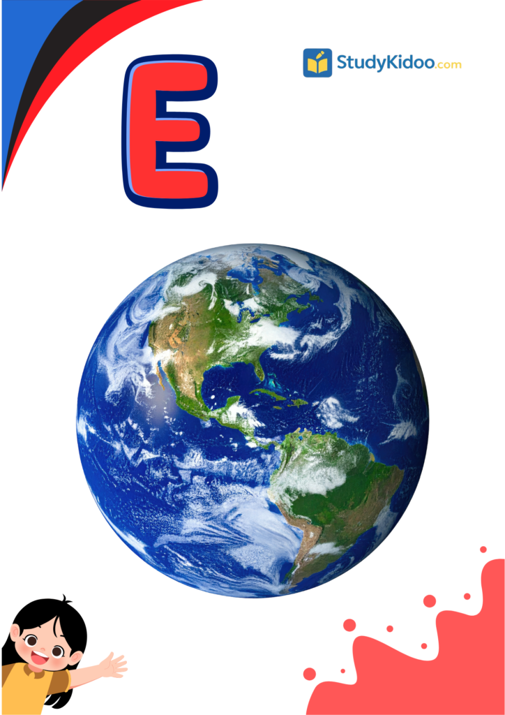 Letter E for kids with elephant,
letter e worksheet for kids

