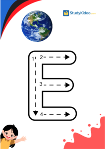 Letter E for kids with elephant,
letter e worksheet for kids